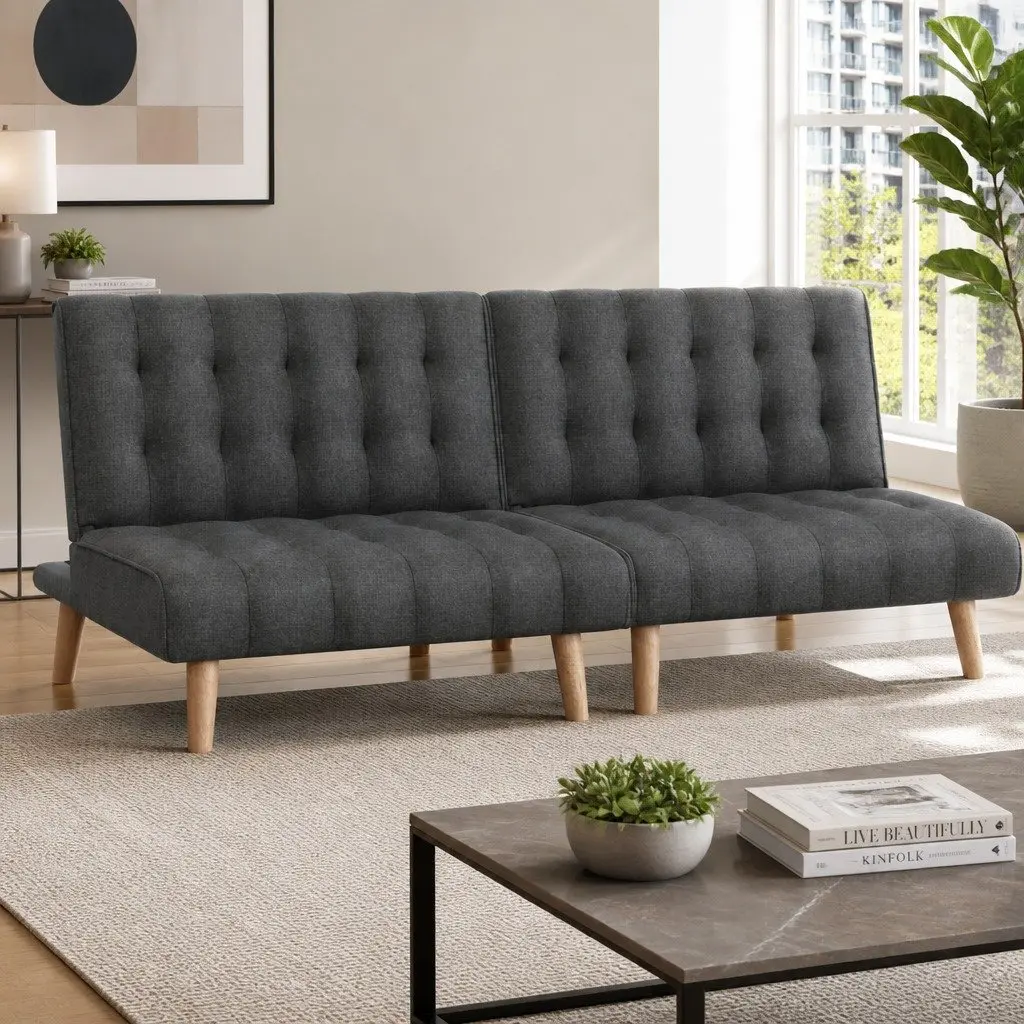 Grey 2x Single Seater Sofa Bed Set