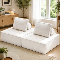 Floor Sofa Lounge Chair with Removable Pillow Cushion Seat White Portable