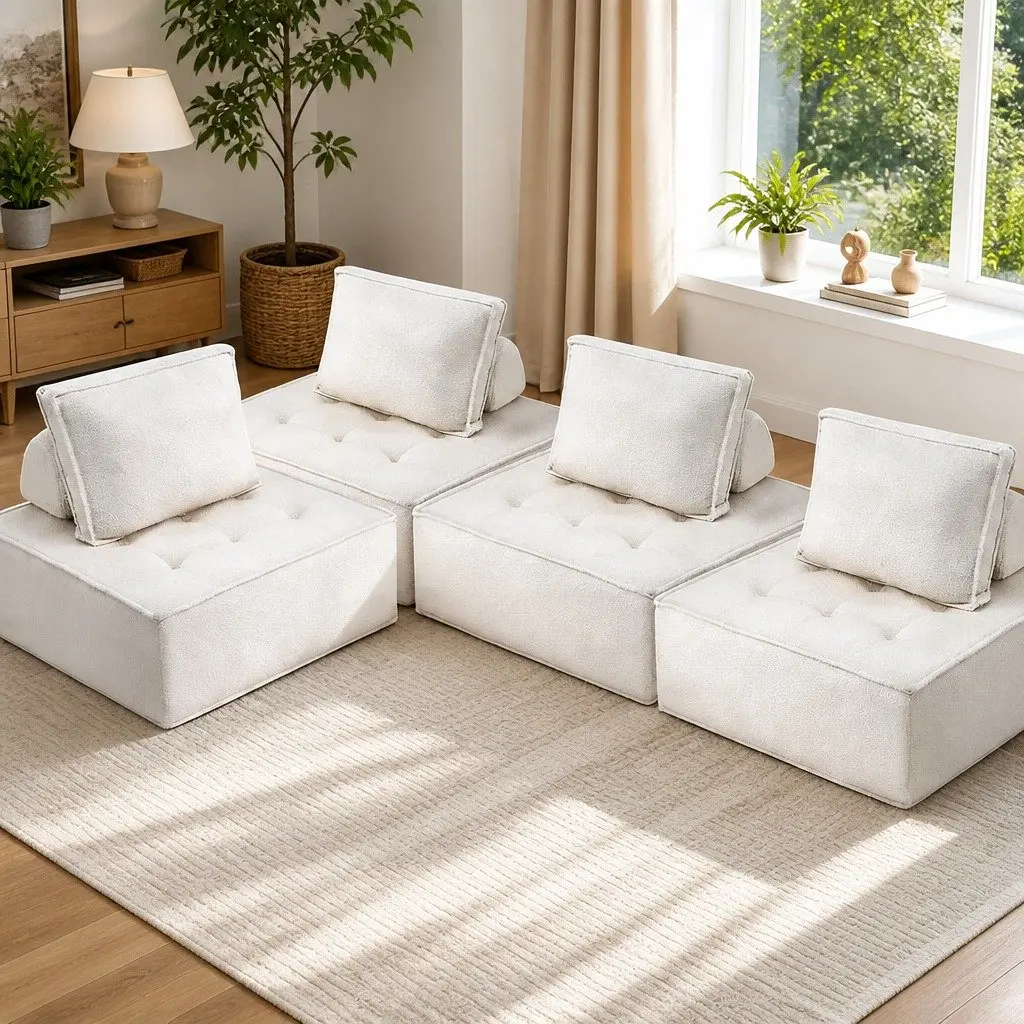 Floor Sofa Lounge Chair 4 Seater Modular Cushion Couch with Removable Pillow