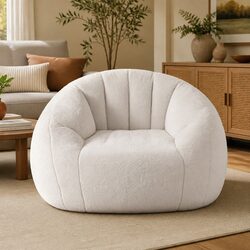 Shell-Shaped Boneless Couch Single Seat Floor Lounge Chair Faux Fur Bean Bag