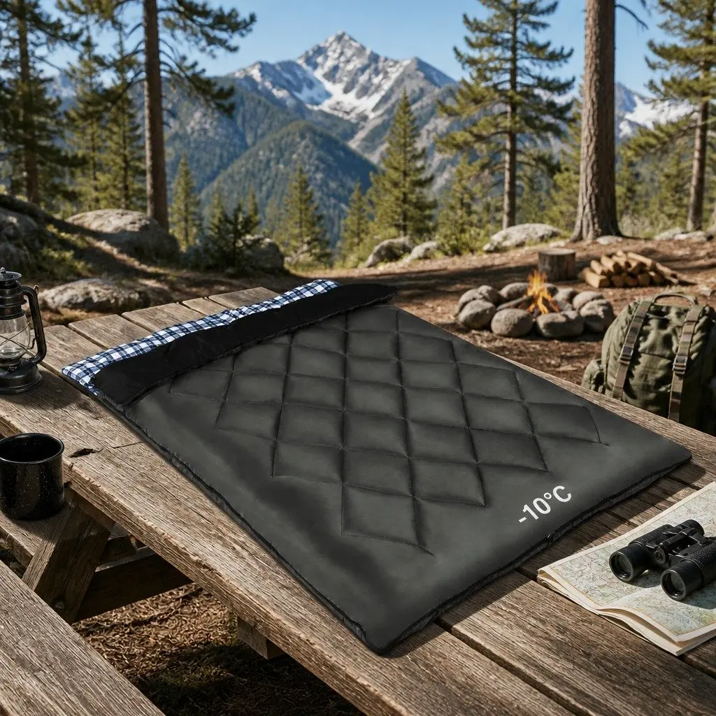 Double Sleeping Bag for Camping Hiking 220cm x 150cm Grey