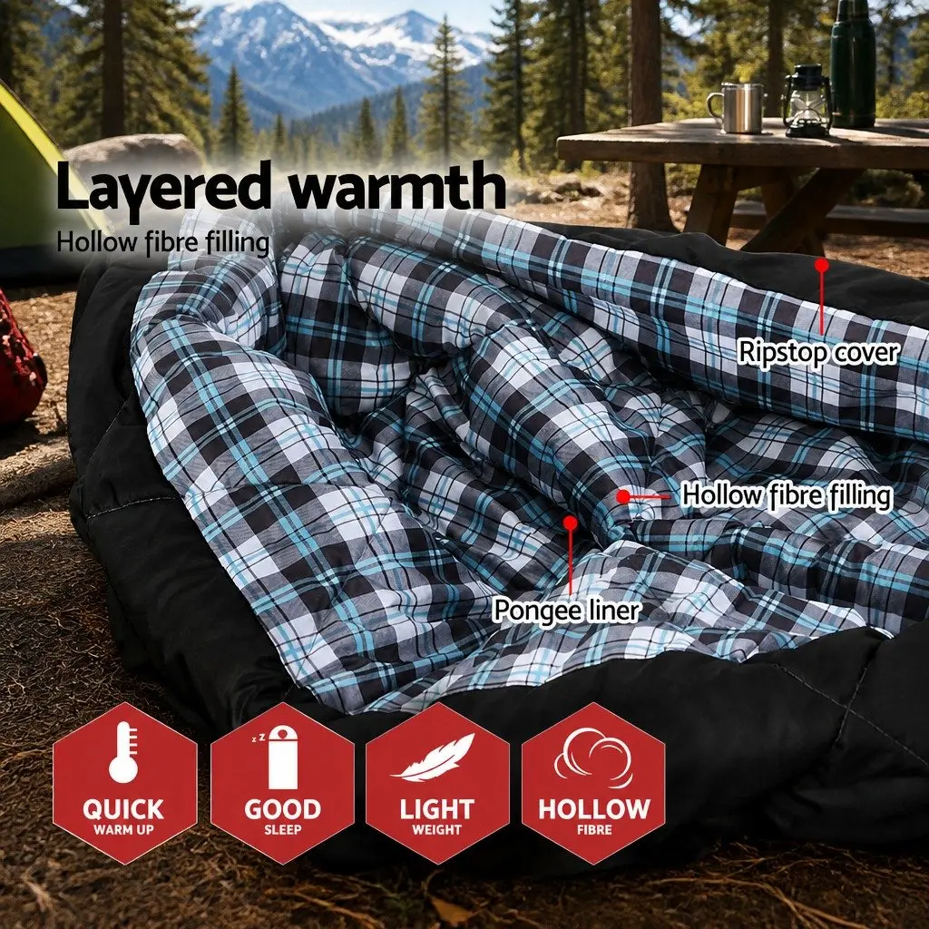 Double Sleeping Bag for Camping Hiking 220cm x 150cm Grey