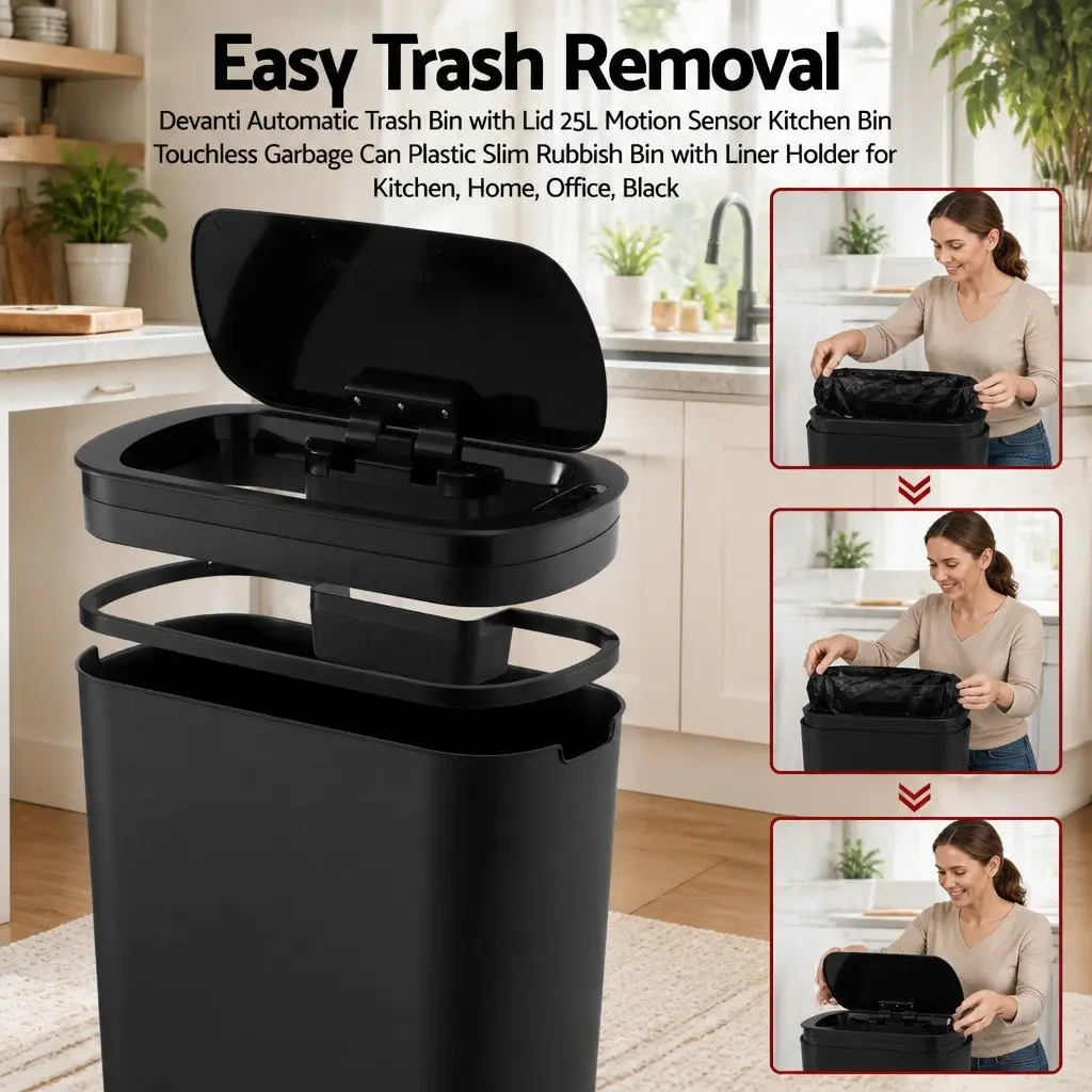Automatic Trash Bin Kitchen 21L Touchless Slim Black
