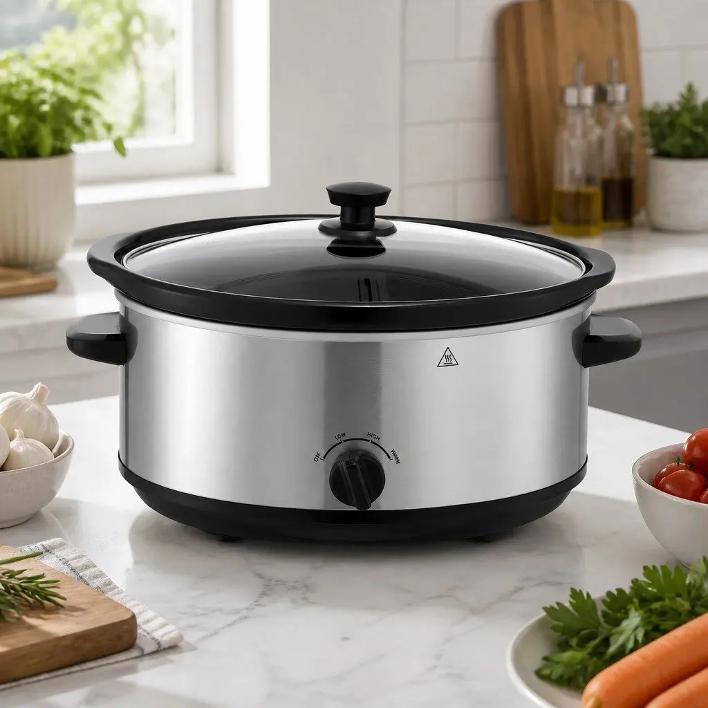 6.5L Slow Cooker Electric Multi Cooker 3 Heat Settings Keep Warm Silver Kitchen