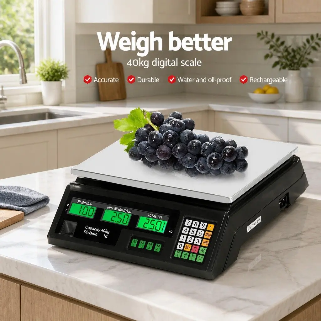 Digital Kitchen Counting Scale 40kg Platform Weighing Scale Black LCD Display