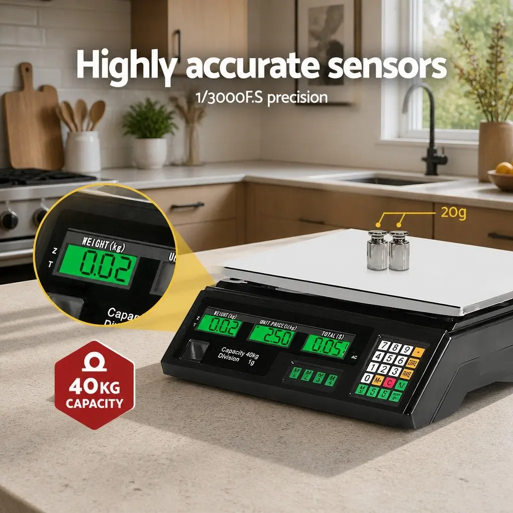 Digital Kitchen Counting Scale 40kg Platform Weighing Scale Black LCD Display