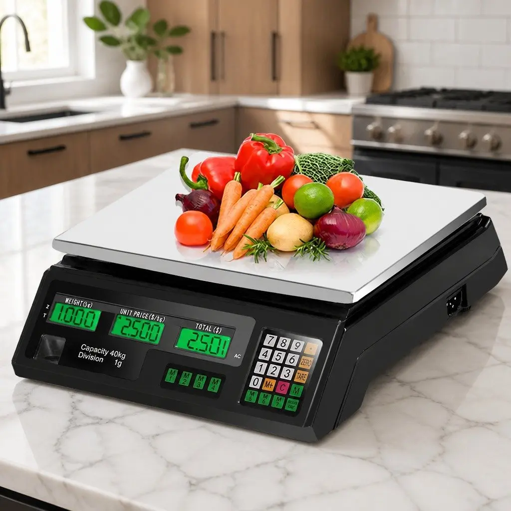 Digital Kitchen Counting Scale 40kg Platform Weighing Scale Black LCD Display