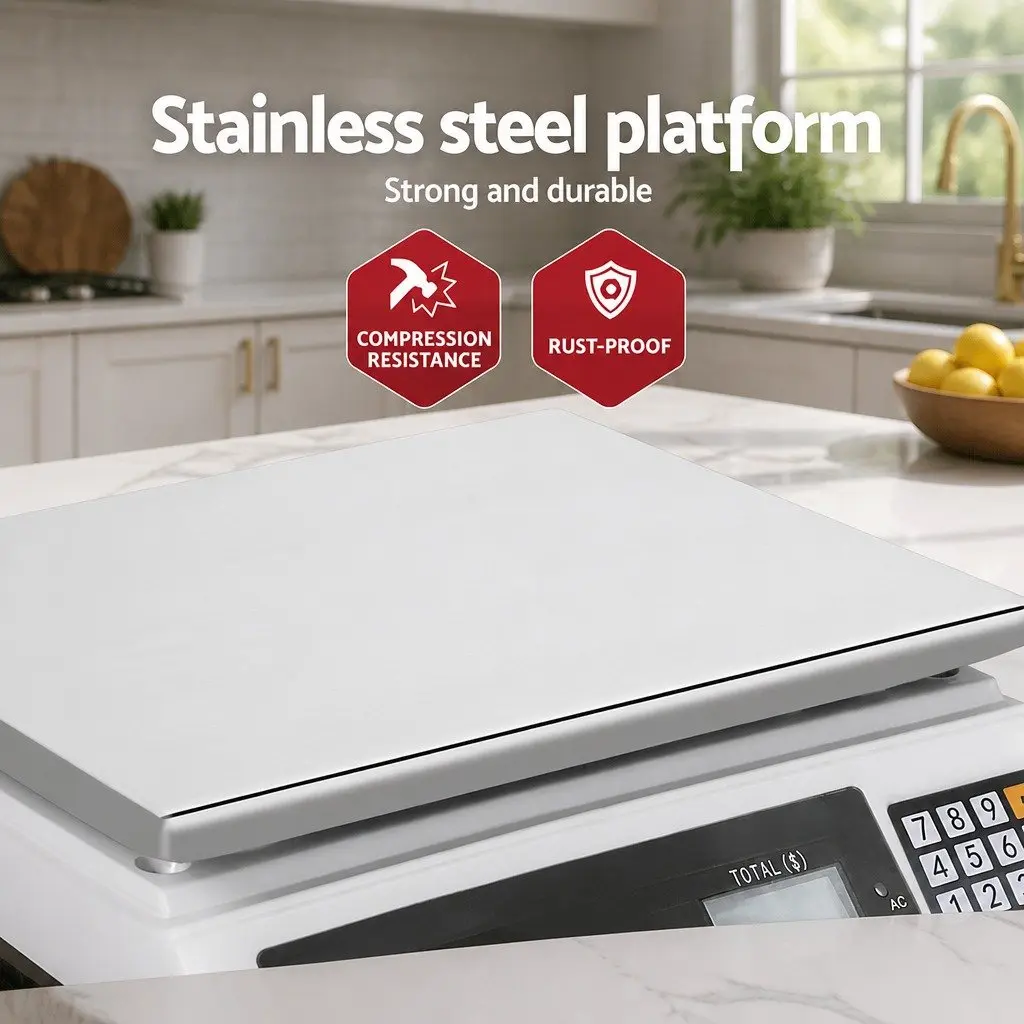 Digital Kitchen Scales 40kg Platform Weighing Scale White LCD Display Tray