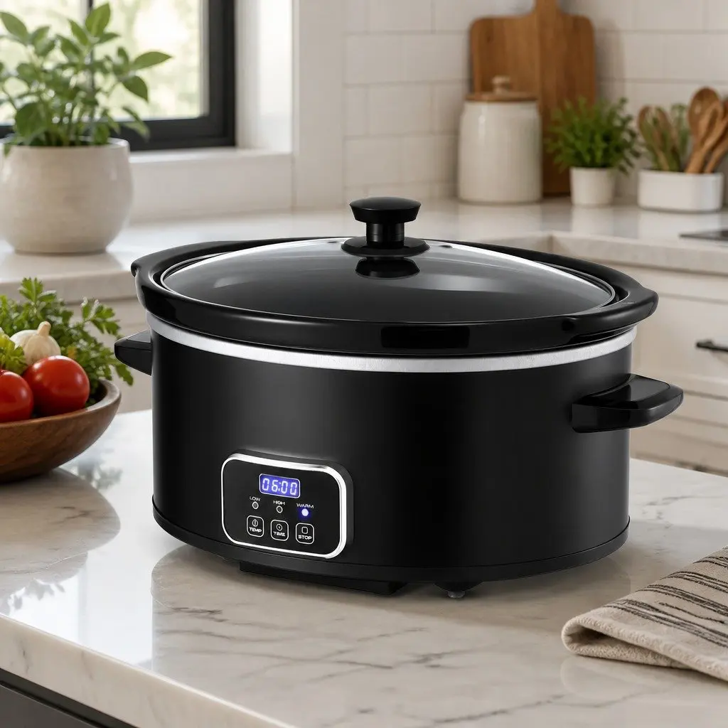 5.6L Electric Slow Cooker Multi Cooker Black 3 Heat Settings Keep Warm Function