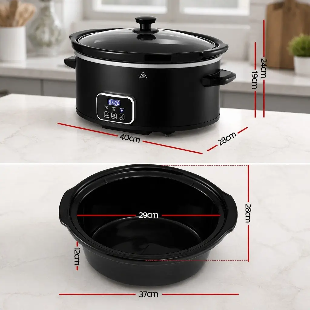 5.6L Electric Slow Cooker Multi Cooker Black 3 Heat Settings Keep Warm Function