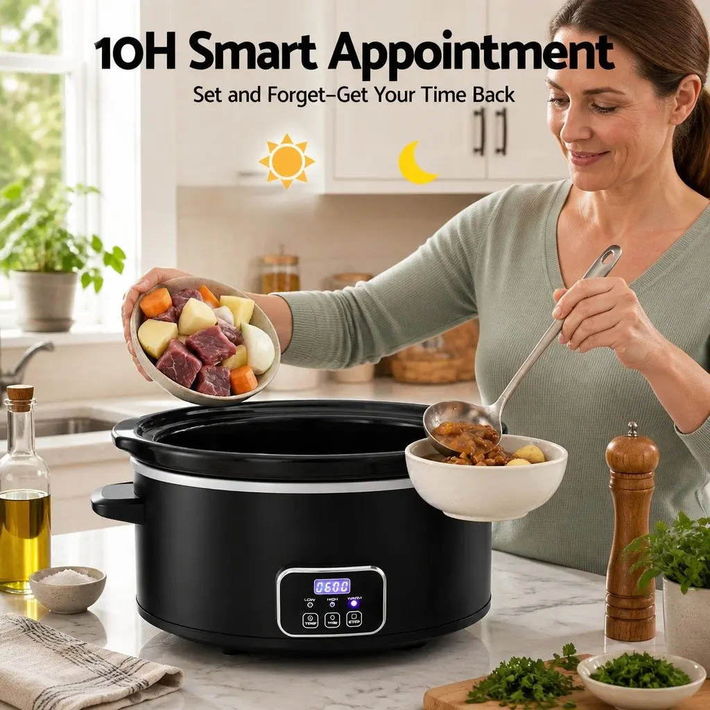 5.6L Electric Slow Cooker Multi Cooker Black 3 Heat Settings Keep Warm Function