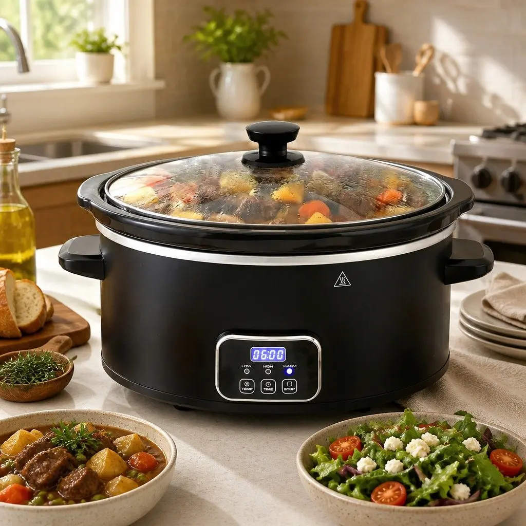 5.6L Electric Slow Cooker Multi Cooker Black 3 Heat Settings Keep Warm Function