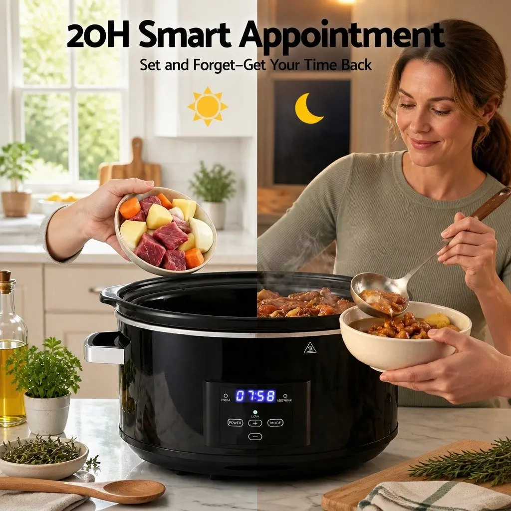 Electric Slow Cooker for Kitchen 8L with Digital Controls and 3 Heat Settings