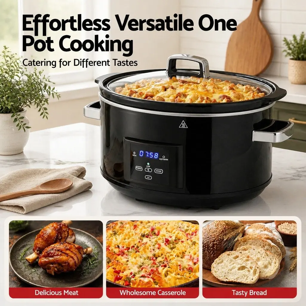 Electric Slow Cooker for Kitchen 8L with Digital Controls and 3 Heat Settings