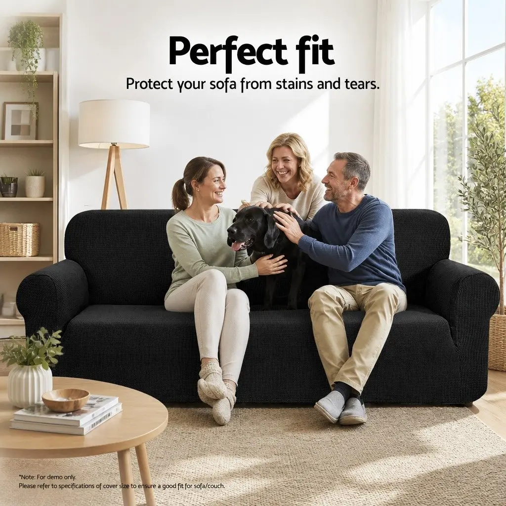 Sofa Cover for 3 Seater Couch Black High Stretch Furniture Protector