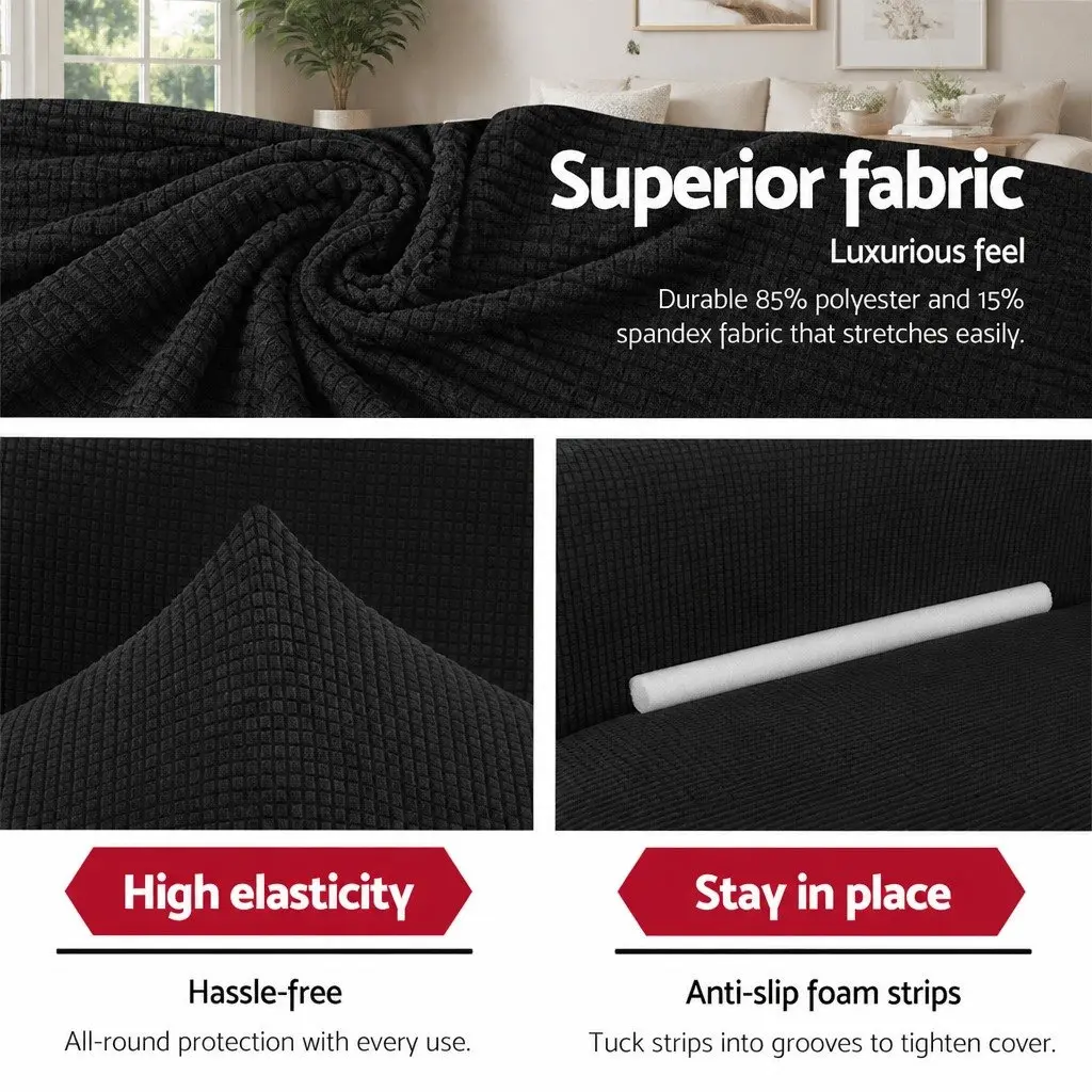 Sofa Cover for 3 Seater Couch Black High Stretch Furniture Protector