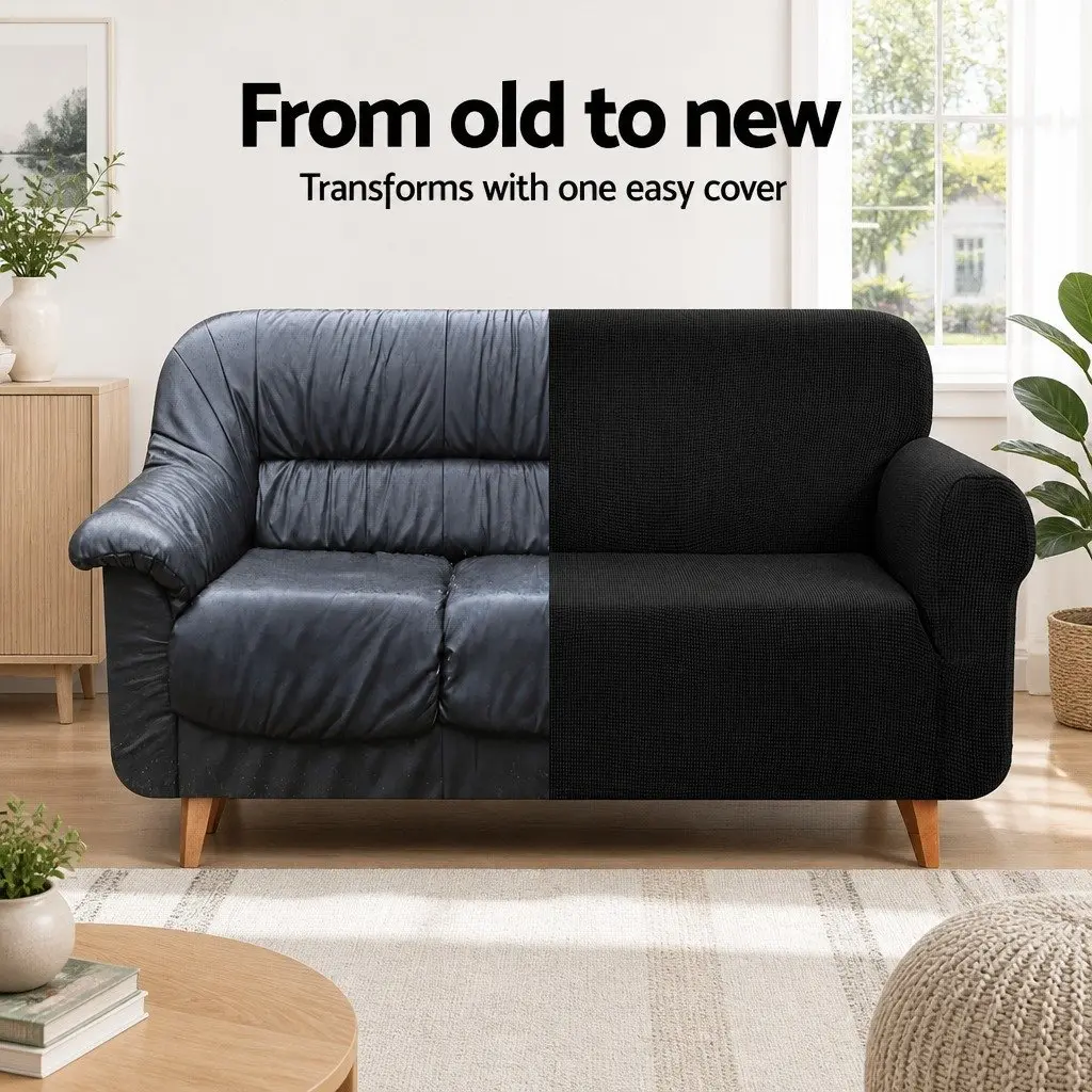 Sofa Cover for 3 Seater Couch Black High Stretch Furniture Protector