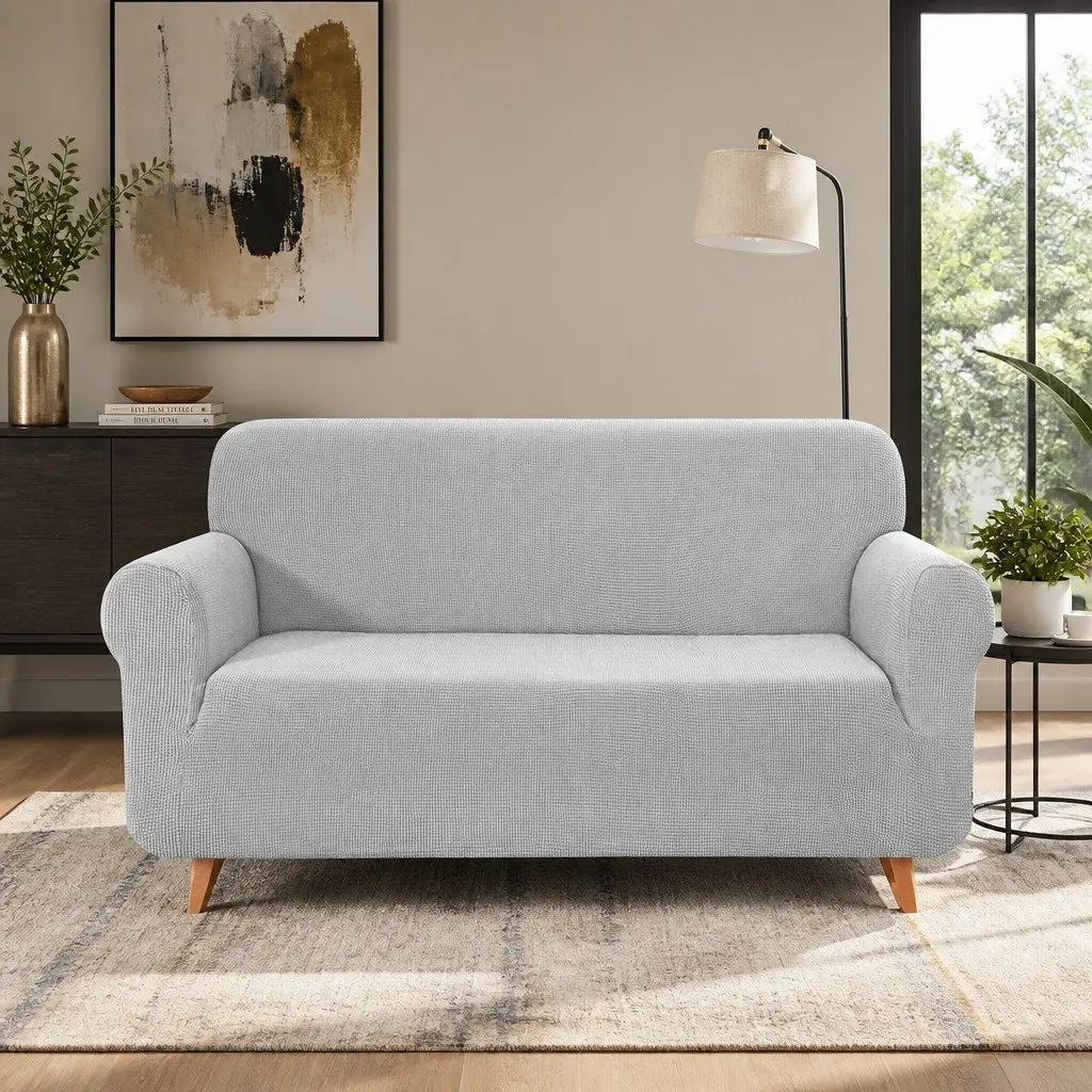 Sofa Cover for 3 Seater Couch High Stretch Grey Polar Fleece Machine Washable