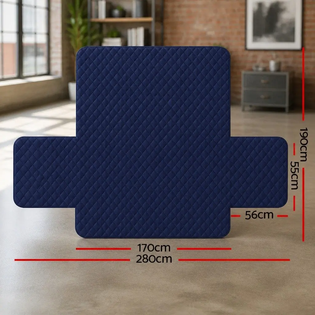 3 Seater Sofa Cover Quilted Microfibre Couch Protector Navy Anti-Slip Machine