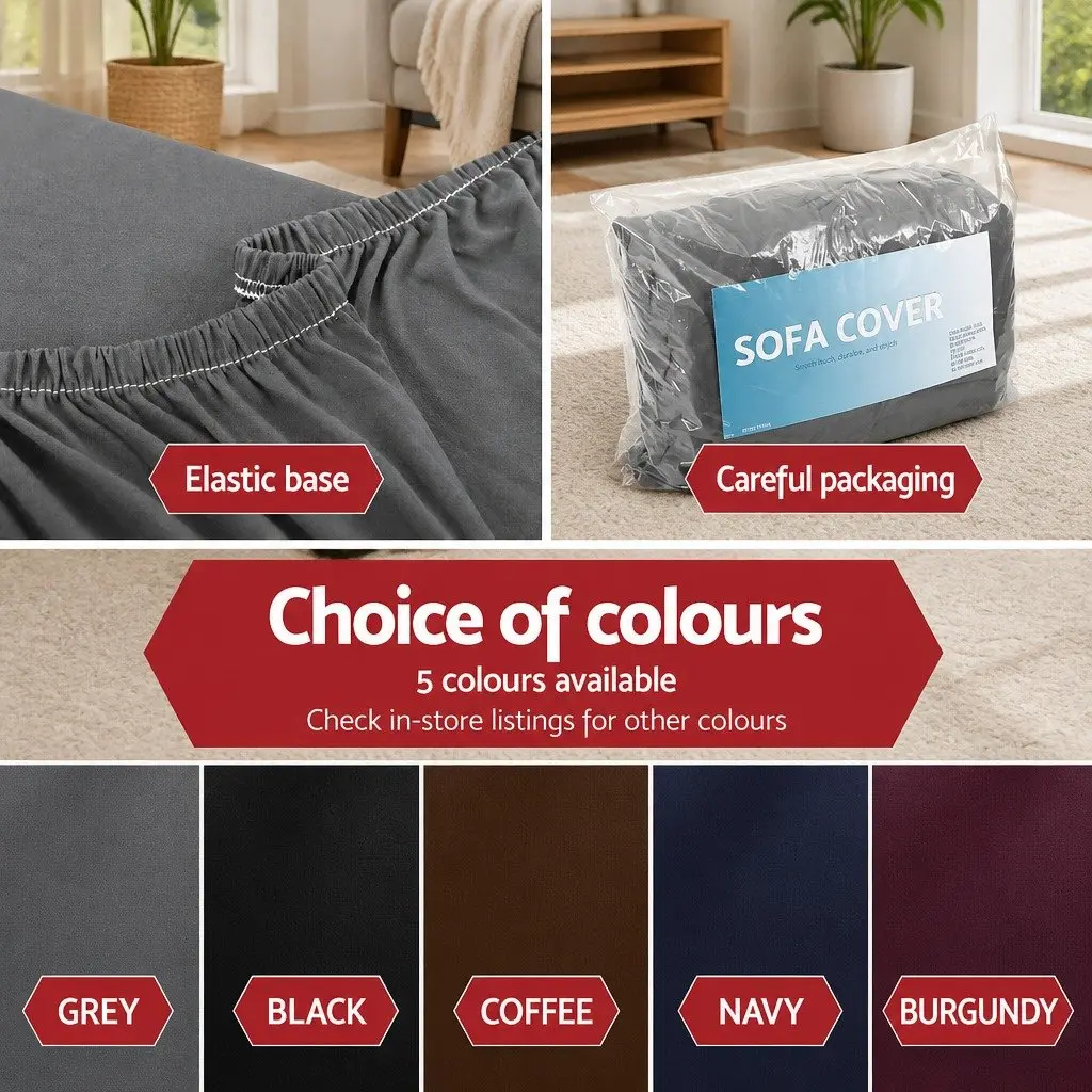 2 Seater Sofa Cover Stretch Grey Knitted Fabric with Anti Slip Foam Machine Washable