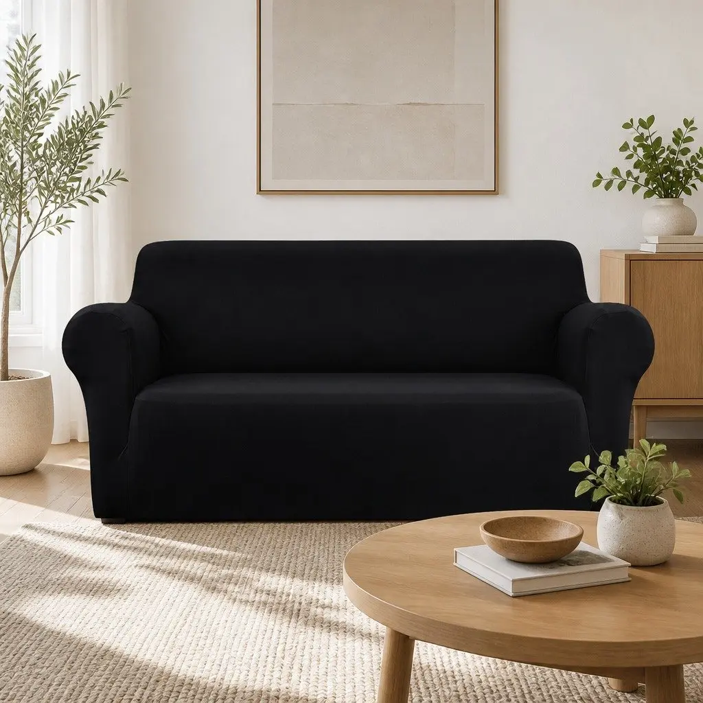 Black Stretchable 3-Seater Sofa Cover