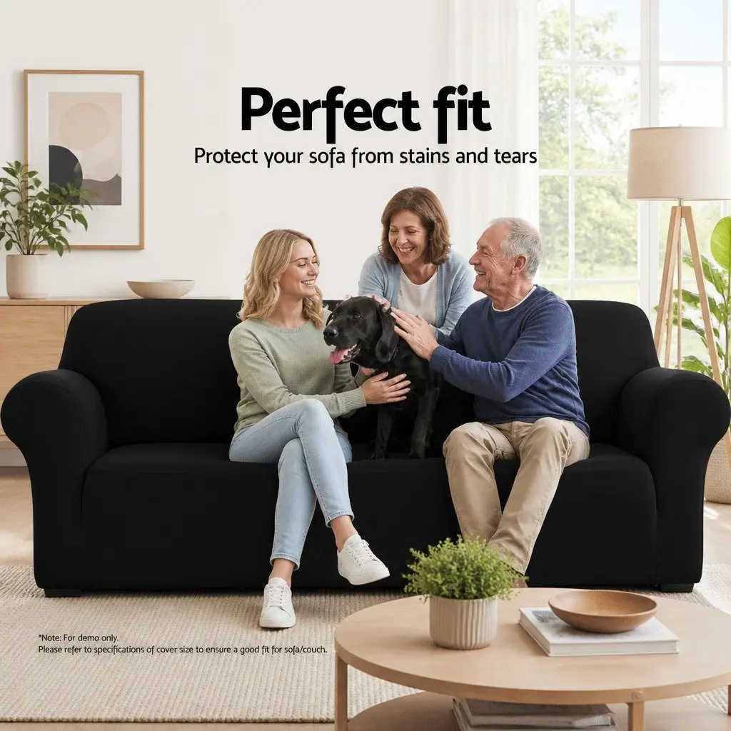 Black Stretchable 3-Seater Sofa Cover
