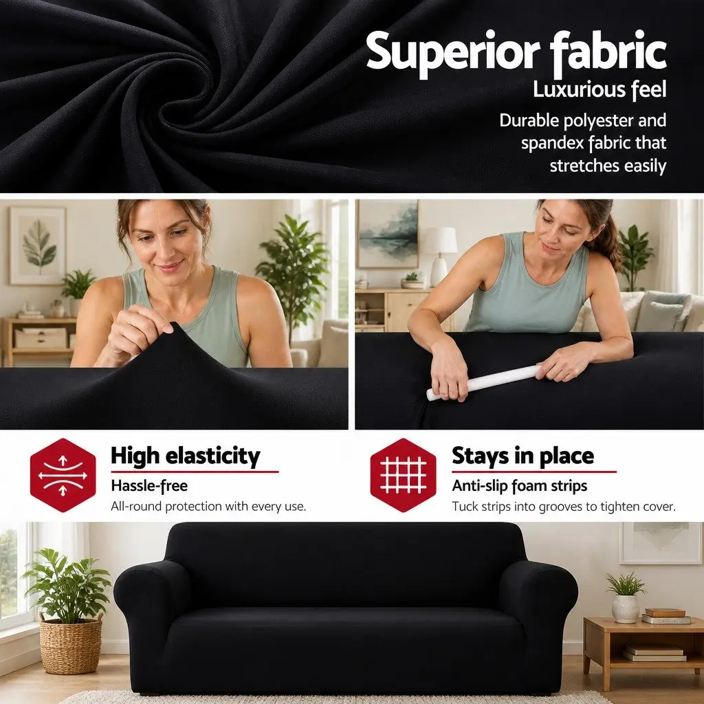 Black Stretchable 3-Seater Sofa Cover