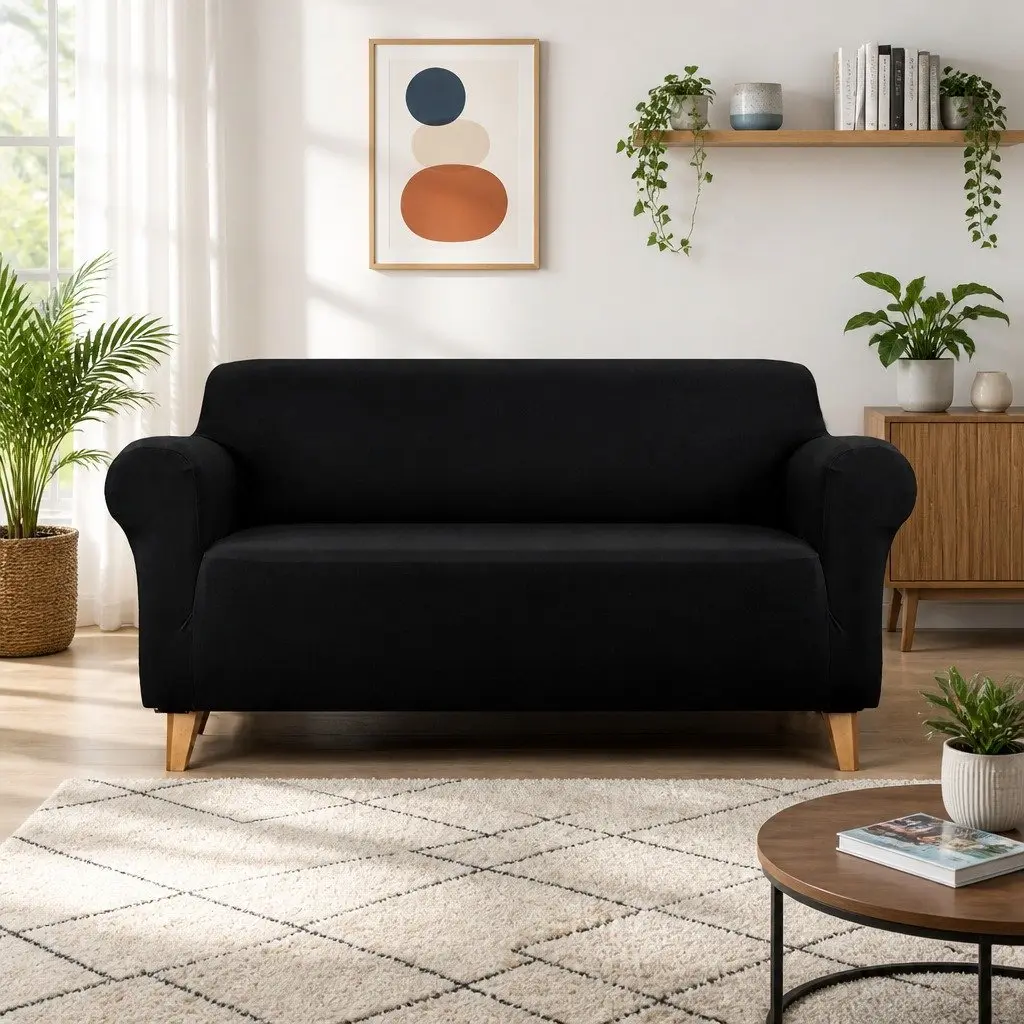 Black Stretchable 3-Seater Sofa Cover