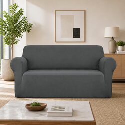 3 Seater Sofa Cover Stretch Knitted Fabric Couch Slipcover Grey Easy