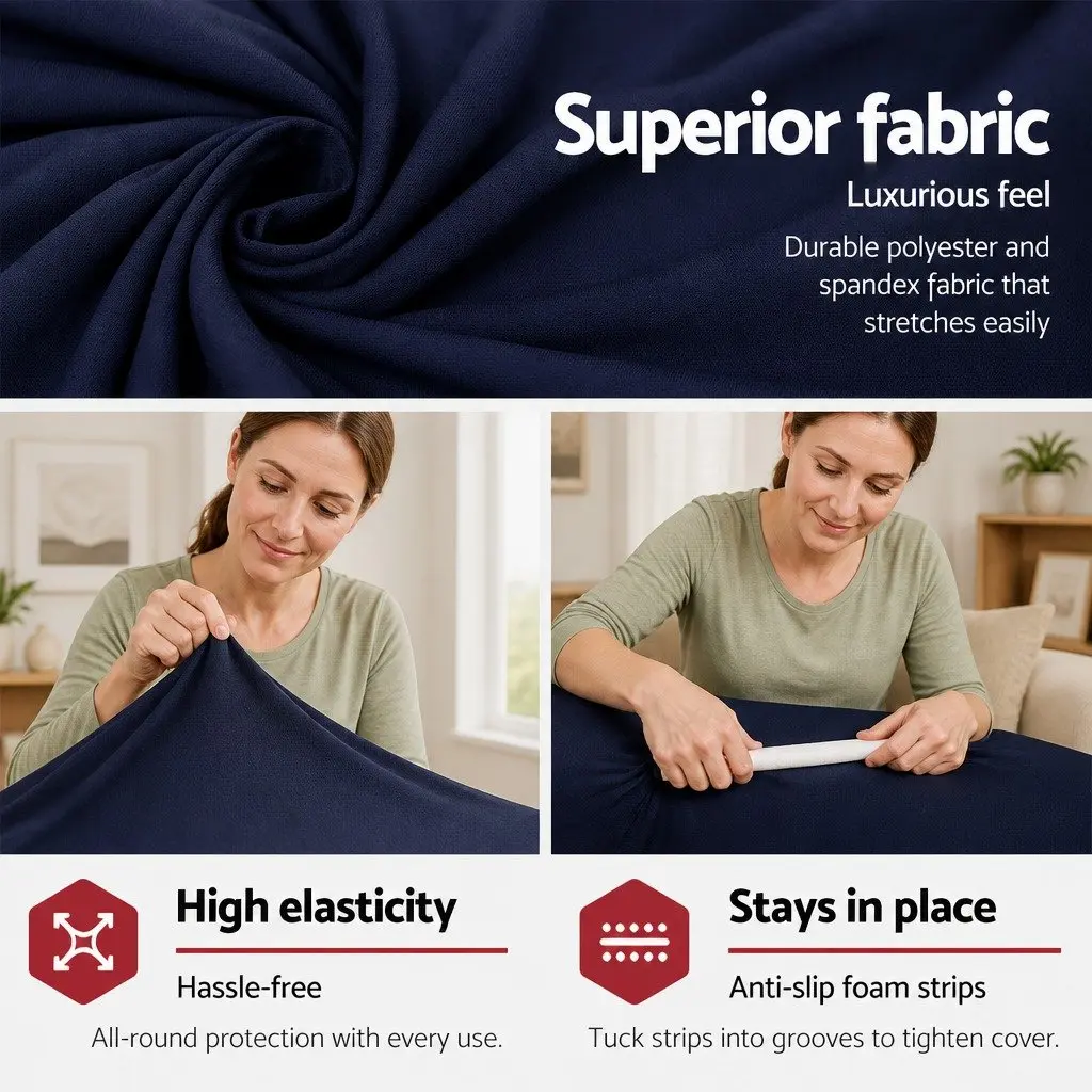 Sofa Cover 3 Seater Use Elastic Knitted Fabric Couch Protector Navy