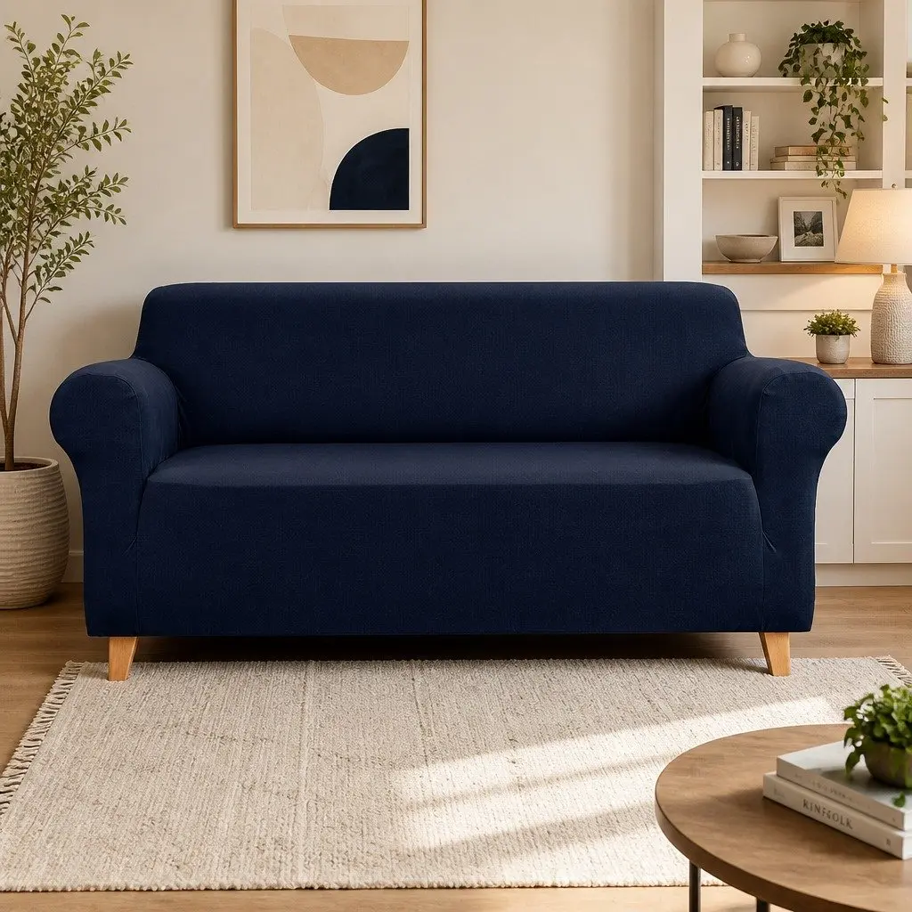 Sofa Cover 3 Seater Use Elastic Knitted Fabric Couch Protector Navy