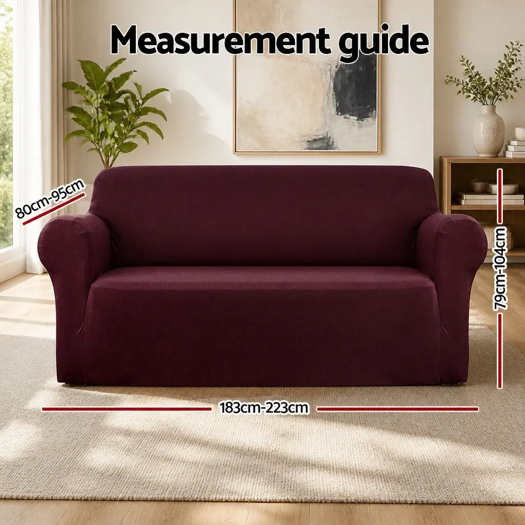 Sofa Cover 3 Seater Use Burgundy Stretch Knitted Fabric