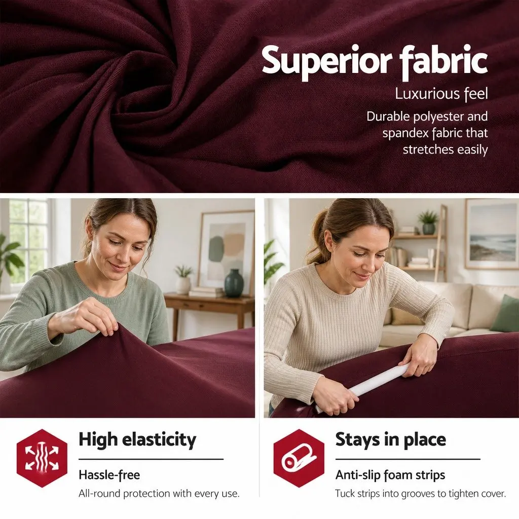 Sofa Cover 3 Seater Use Burgundy Stretch Knitted Fabric