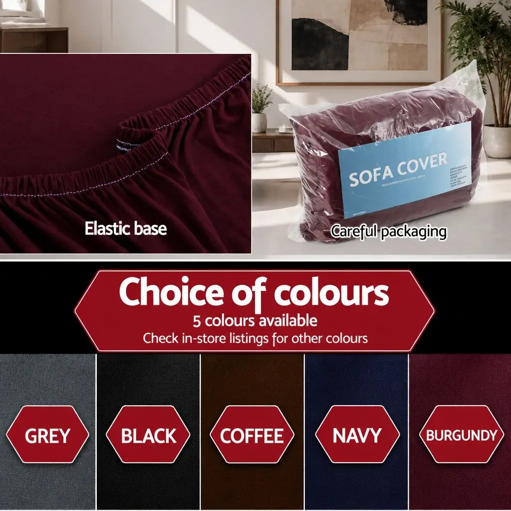 Sofa Cover 3 Seater Use Burgundy Stretch Knitted Fabric