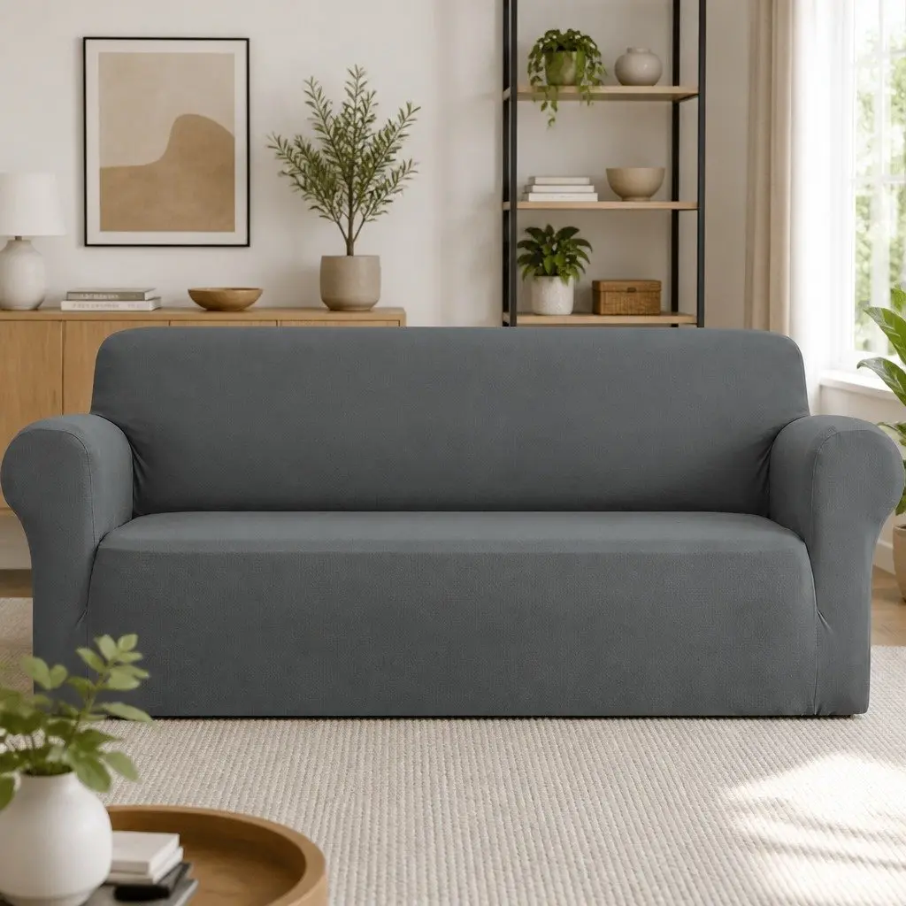 4 Seater Grey Sofa Cover with Foam Strips