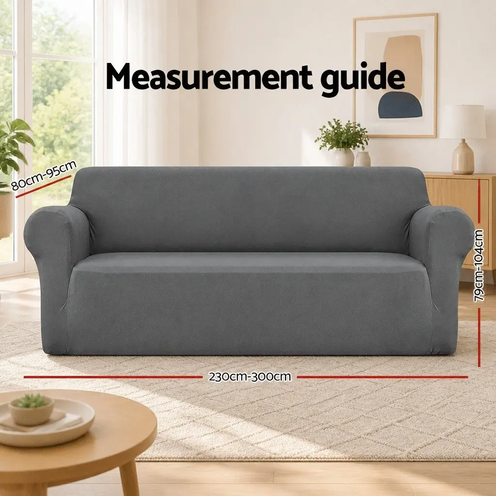 4 Seater Sofa Cover for Living Room Stretch Knitted Fabric Grey