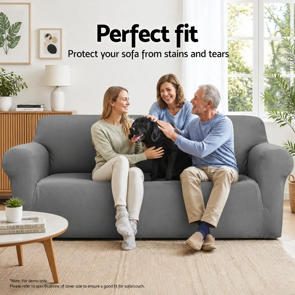 4 Seater Sofa Cover for Living Room Stretch Knitted Fabric Grey
