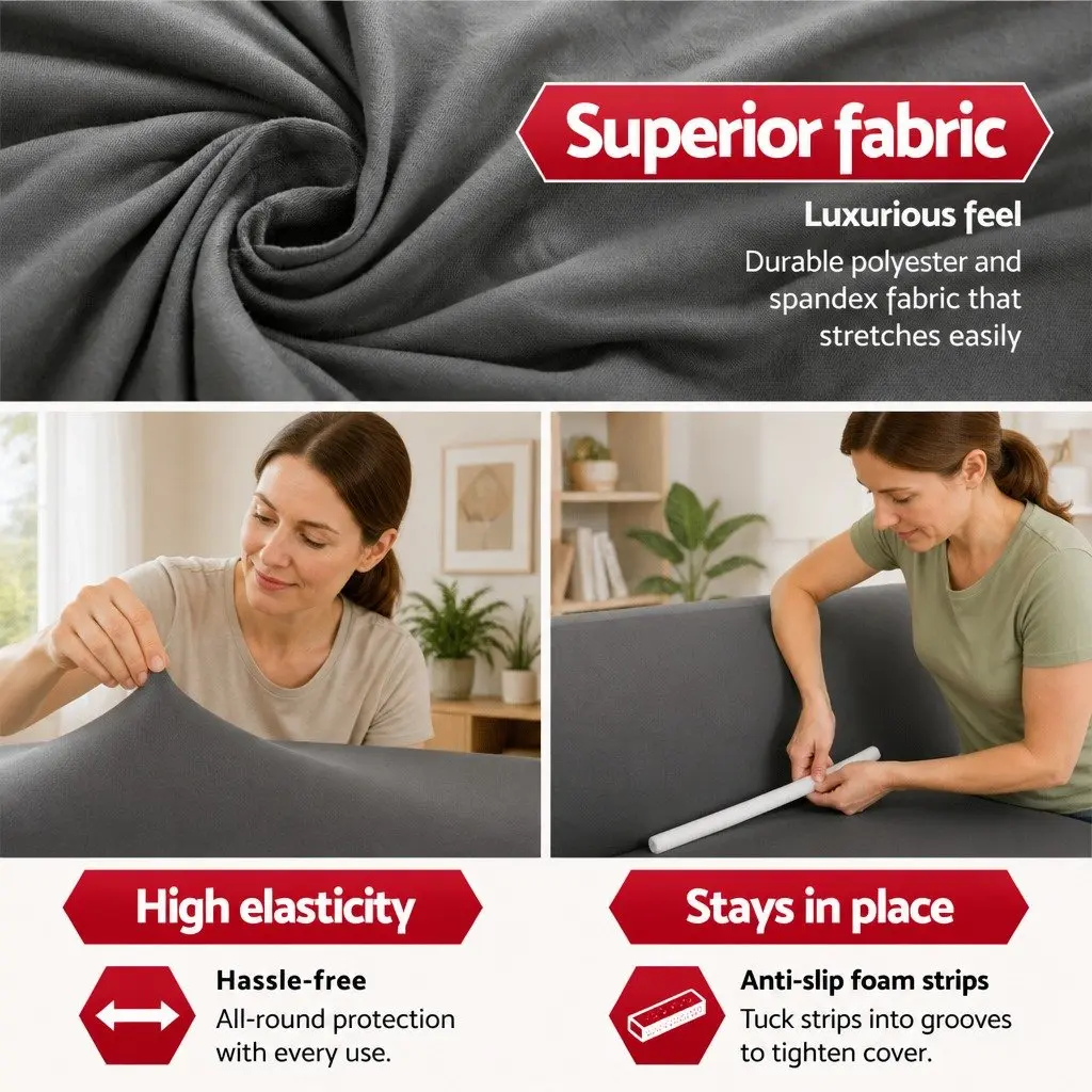 4 Seater Sofa Cover for Living Room Stretch Knitted Fabric Grey
