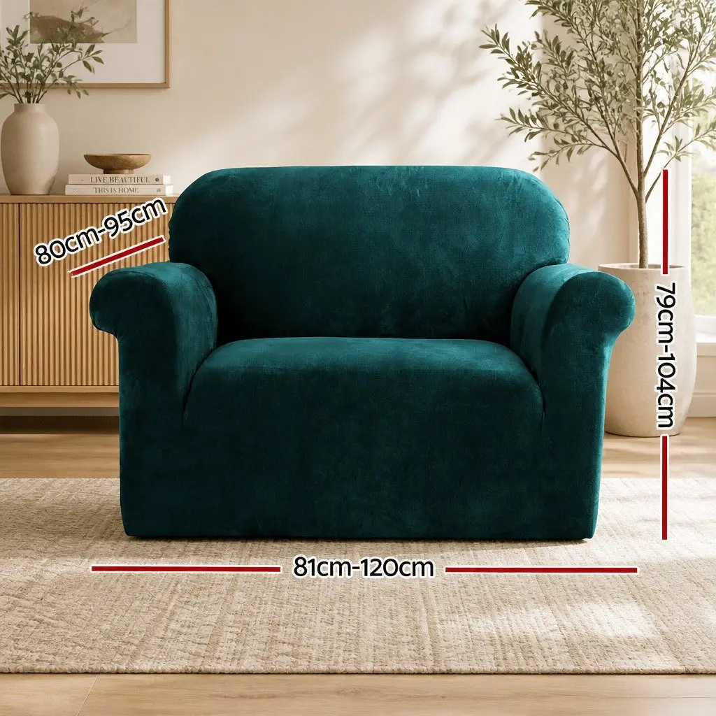 1 Seater Sofa Cover Velvet Stretch Couch Slipcover Agate Green