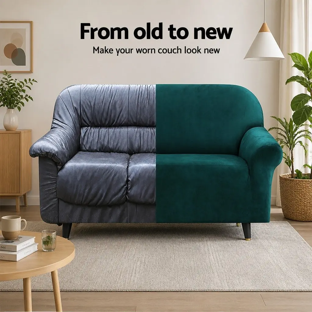 1 Seater Sofa Cover Velvet Stretch Couch Slipcover Agate Green