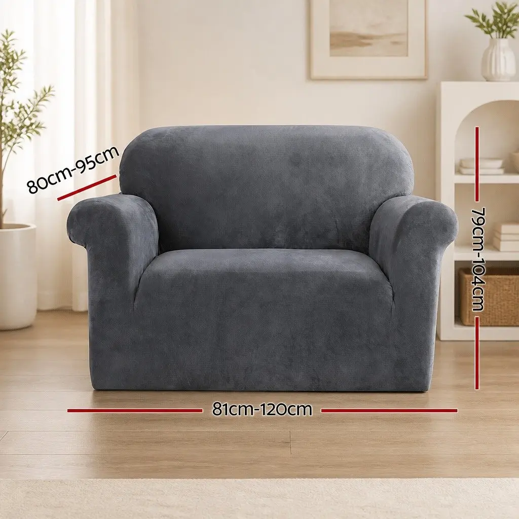 Sofa Cover for 1 Seater Use Velvet Stretch Grey