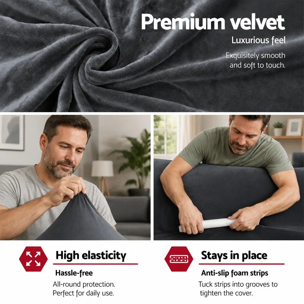 Sofa Cover for 1 Seater Use Velvet Stretch Grey