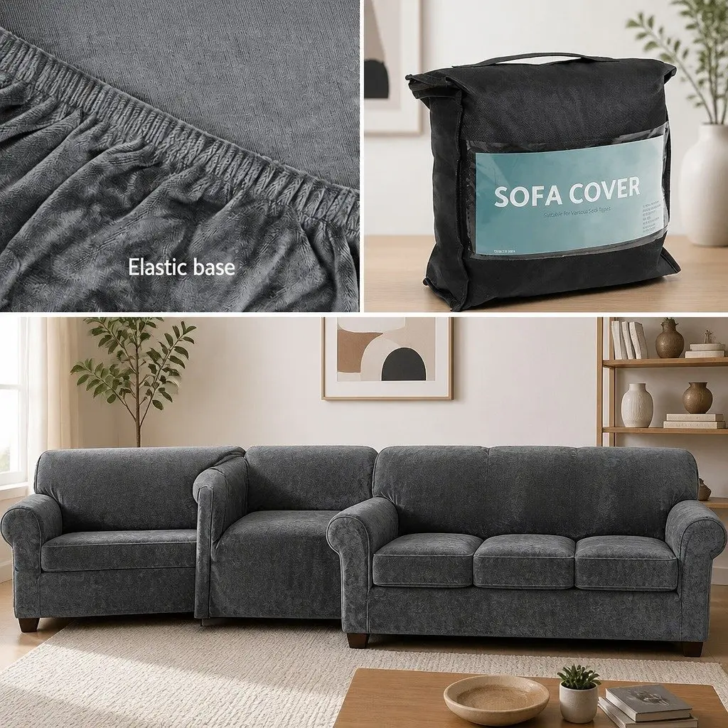 Sofa Cover for 1 Seater Use Velvet Stretch Grey