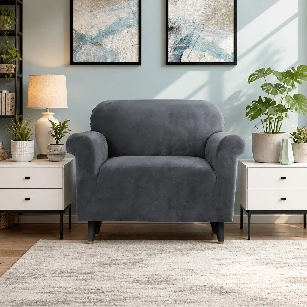 Sofa Cover for 1 Seater Use Velvet Stretch Grey