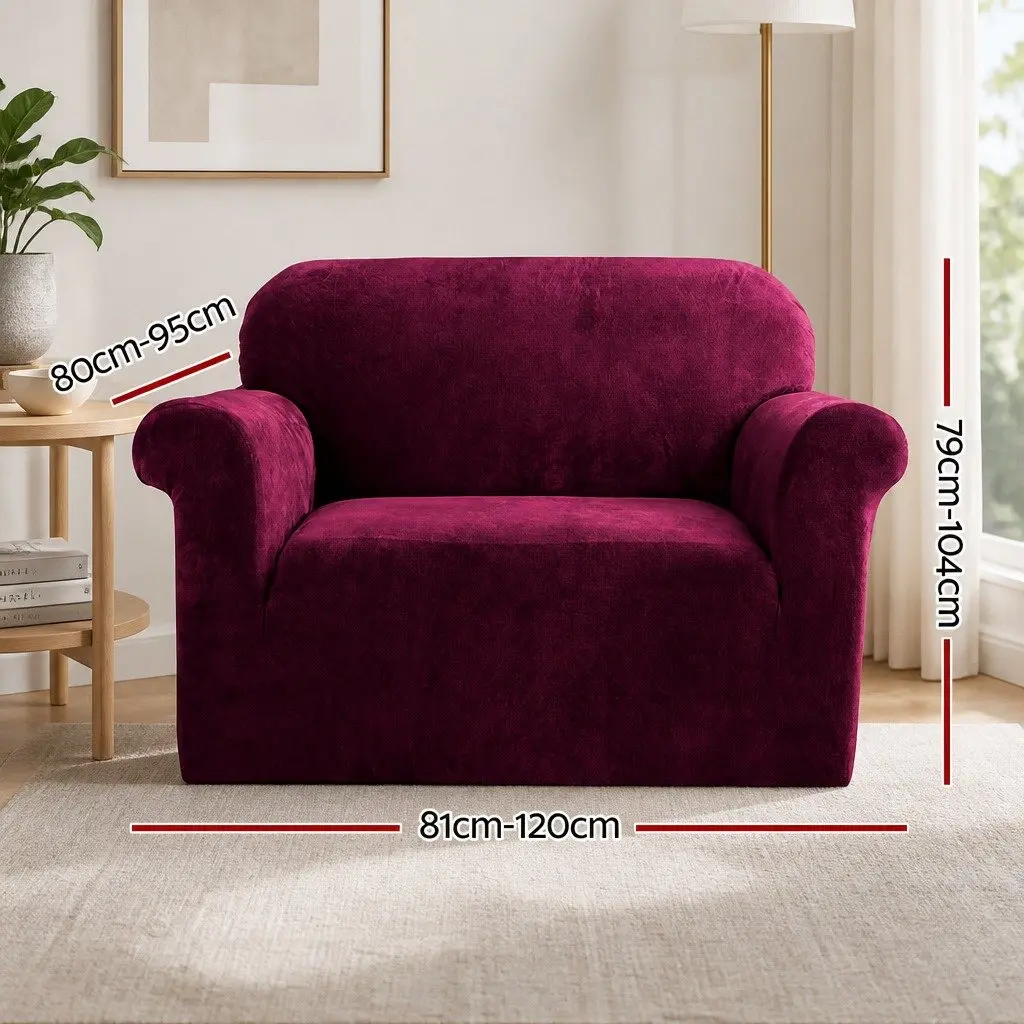 1 Seater Sofa Cover Velvet Arm Chair Couch Protector Ruby Red