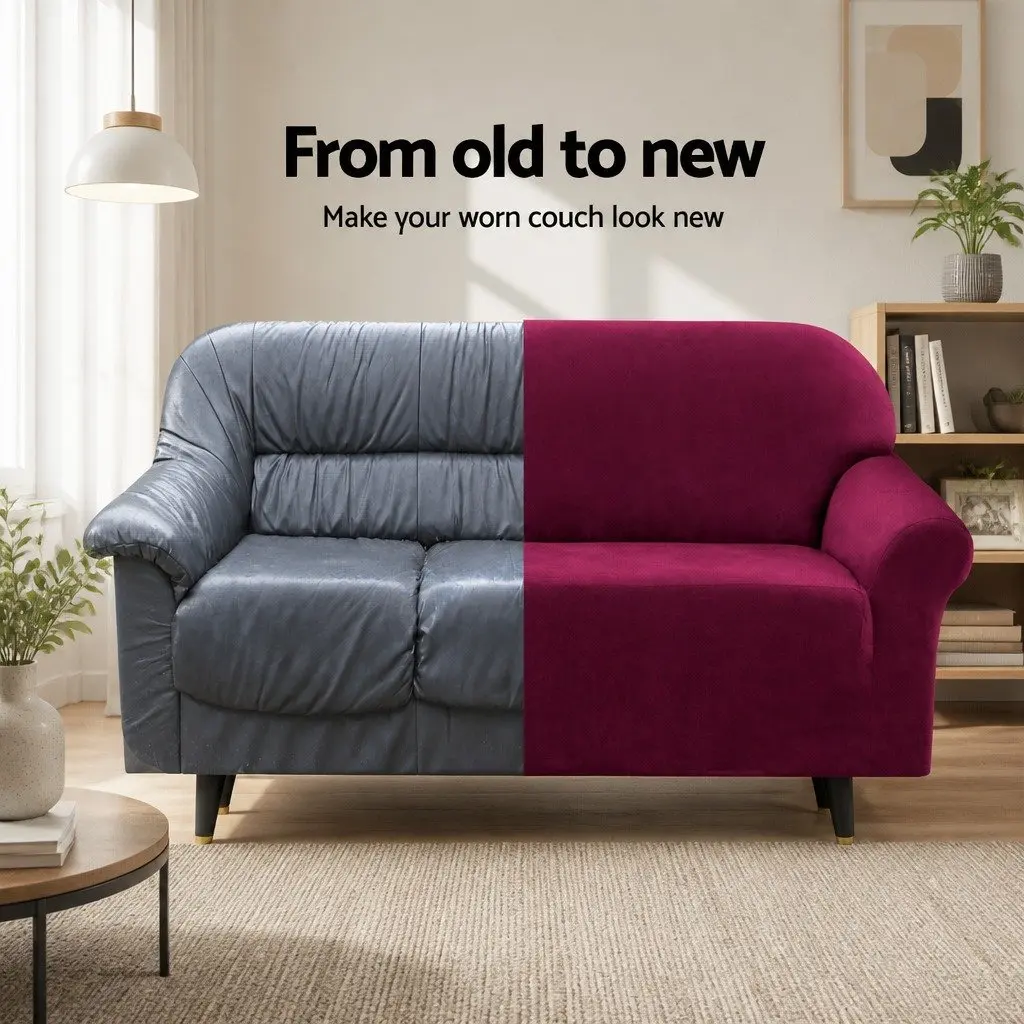 1 Seater Sofa Cover Velvet Arm Chair Couch Protector Ruby Red