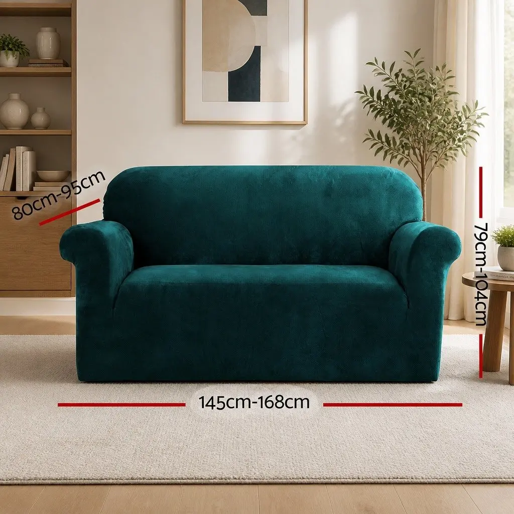 Sofa Cover 2 Seater Use Velvet Green Stretch Elastic Anti-Slip Washable