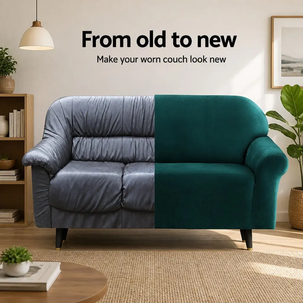 Sofa Cover 2 Seater Use Velvet Green Stretch Elastic Anti-Slip Washable