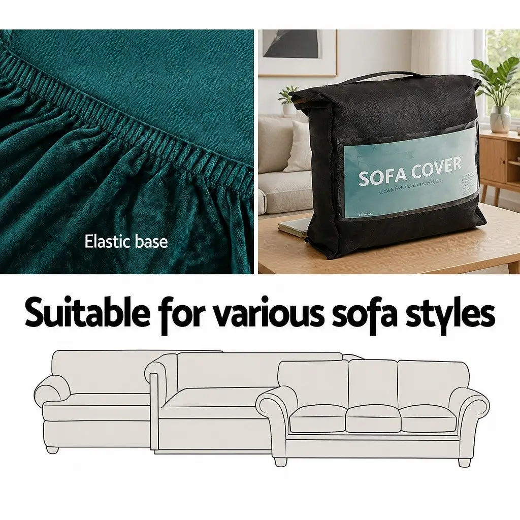 Sofa Cover 2 Seater Use Velvet Green Stretch Elastic Anti-Slip Washable