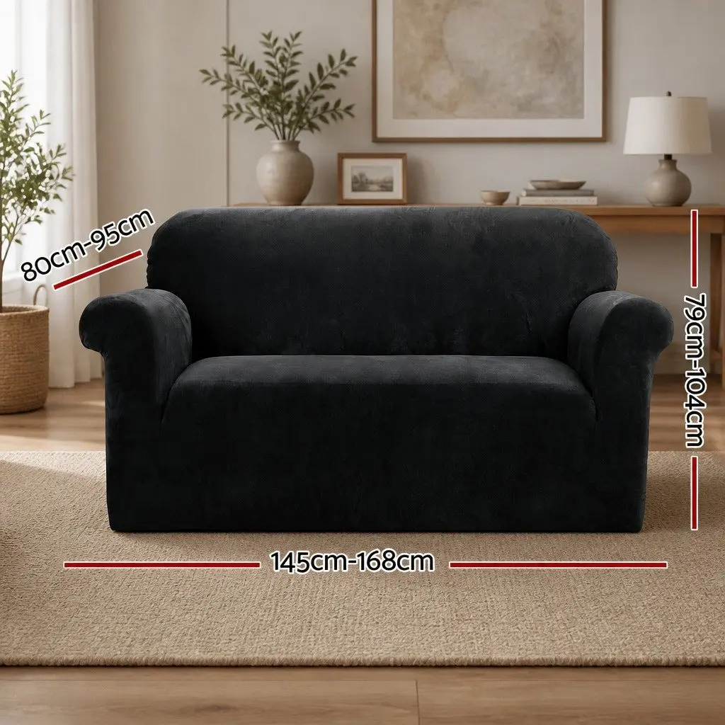 Sofa Cover for 2 Seater Velvet Stretch Couch Protector Washable Black